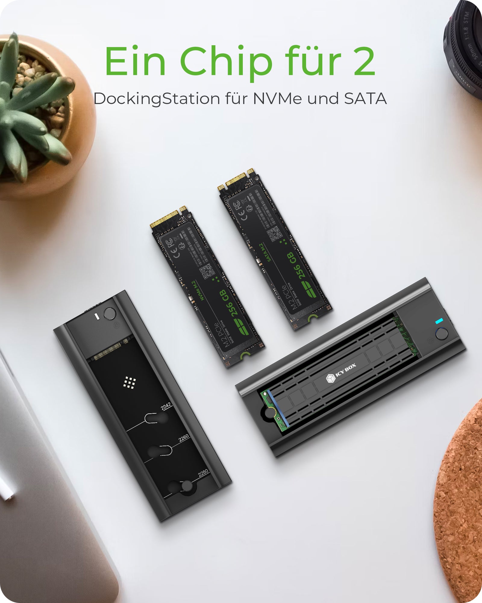 ICY BOX IB-180MC-C31 – 1-Bay SSD-Gehäuse – USB 3,2 Gen 2 (10 Gbit/s), für M.2 22×42/22×60/22×80 mm, NVMe/SATA