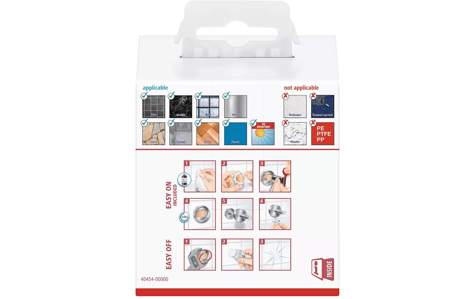 tesa Handtuchhaken – Klebemontage – 8 × 5 cm – Grau – Edelstahl
