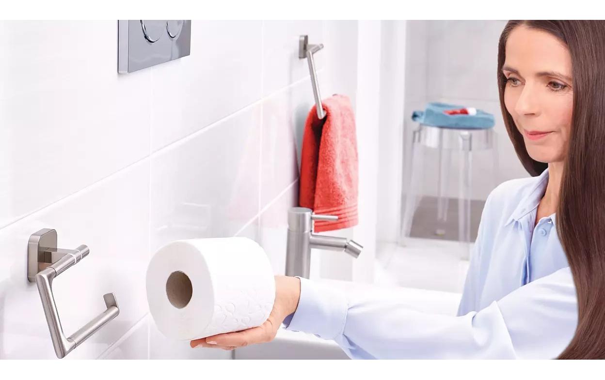 TESA Toilettenpapierhalter – Metall, Silber, selbstklebend, B 13,2 × H 9,9 cm