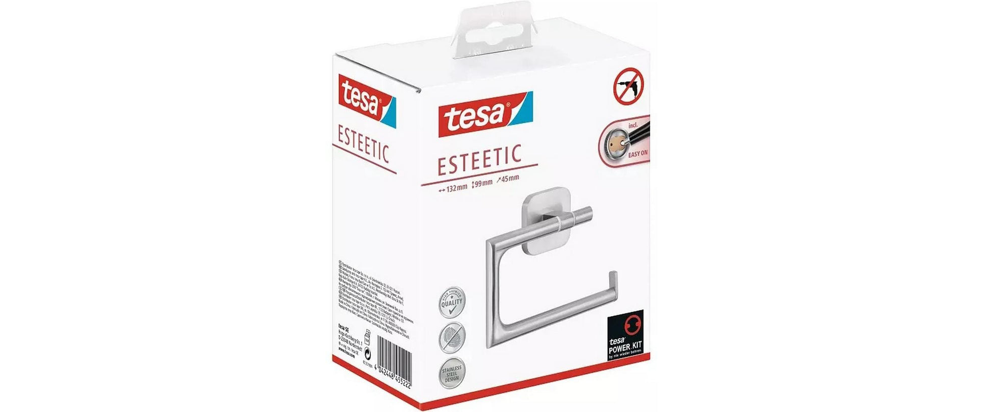 TESA Toilettenpapierhalter – Metall, Silber, selbstklebend, B 13,2 × H 9,9 cm