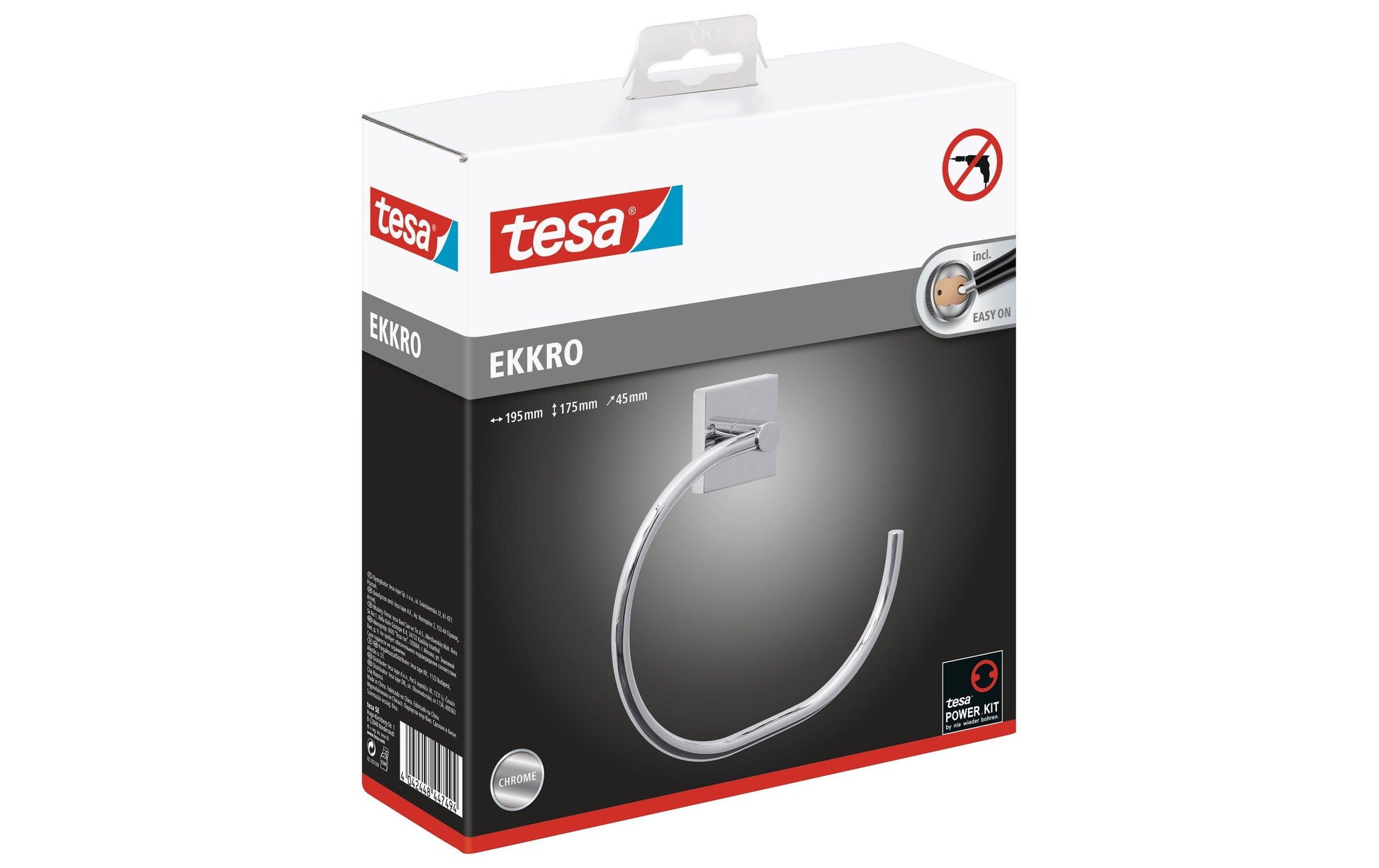 tesa Handtuchring – Klebemontage – 19,5 × 17,5 cm – Silber – Metall