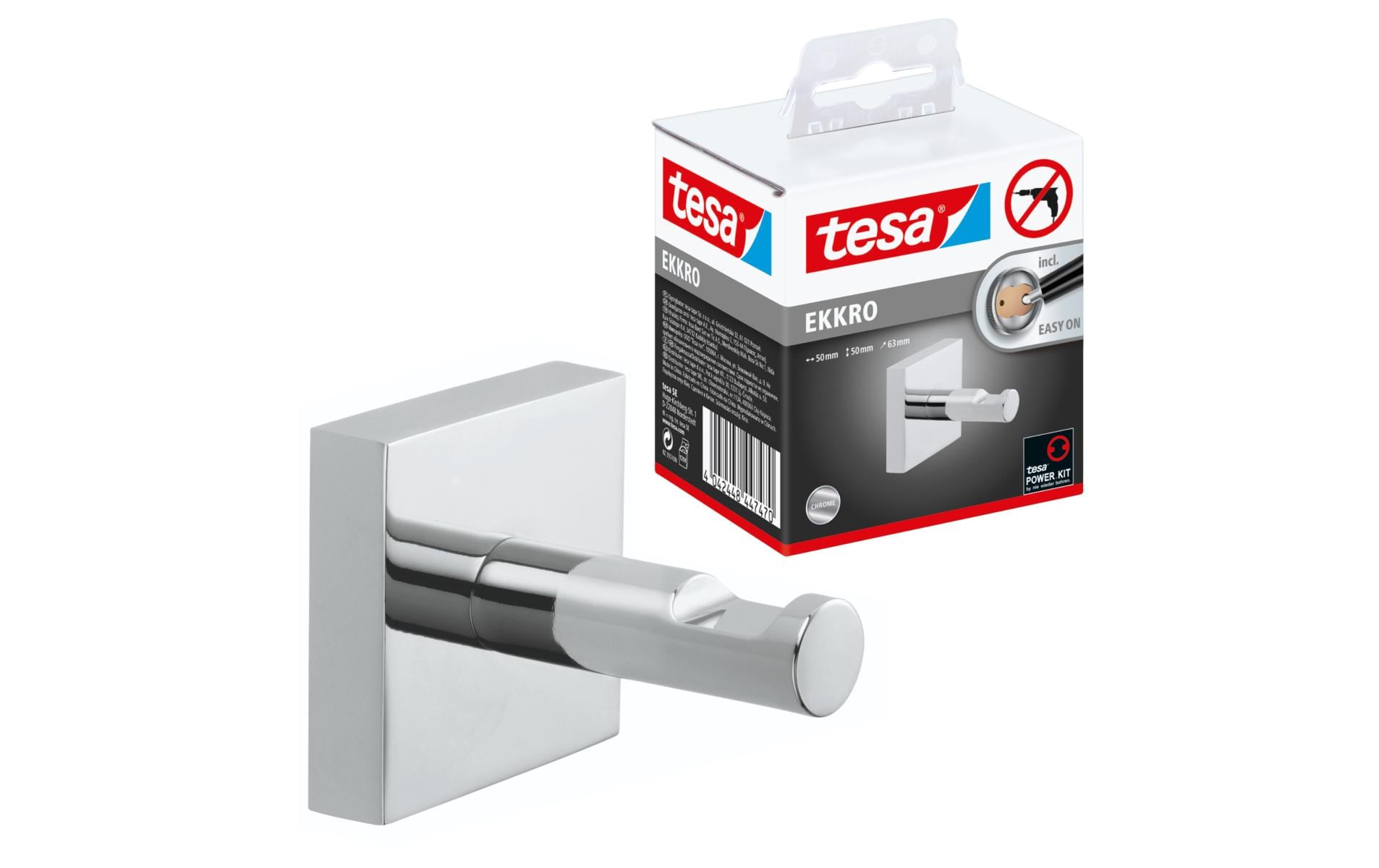 TESA Haken (Kleben) – Metall, Kleben, 5×6,3×5 cm, Edelstahl