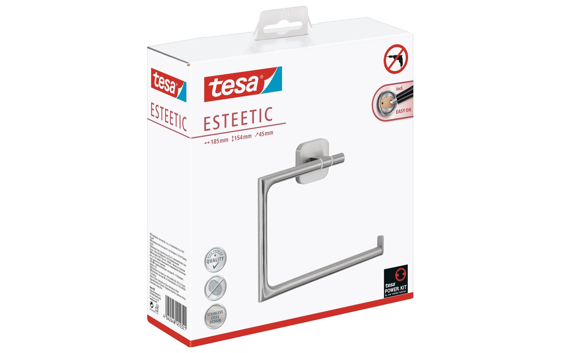 TESA Handtuchring – Klebemontage – 18,5 × 4,5 cm – Silber – Metall