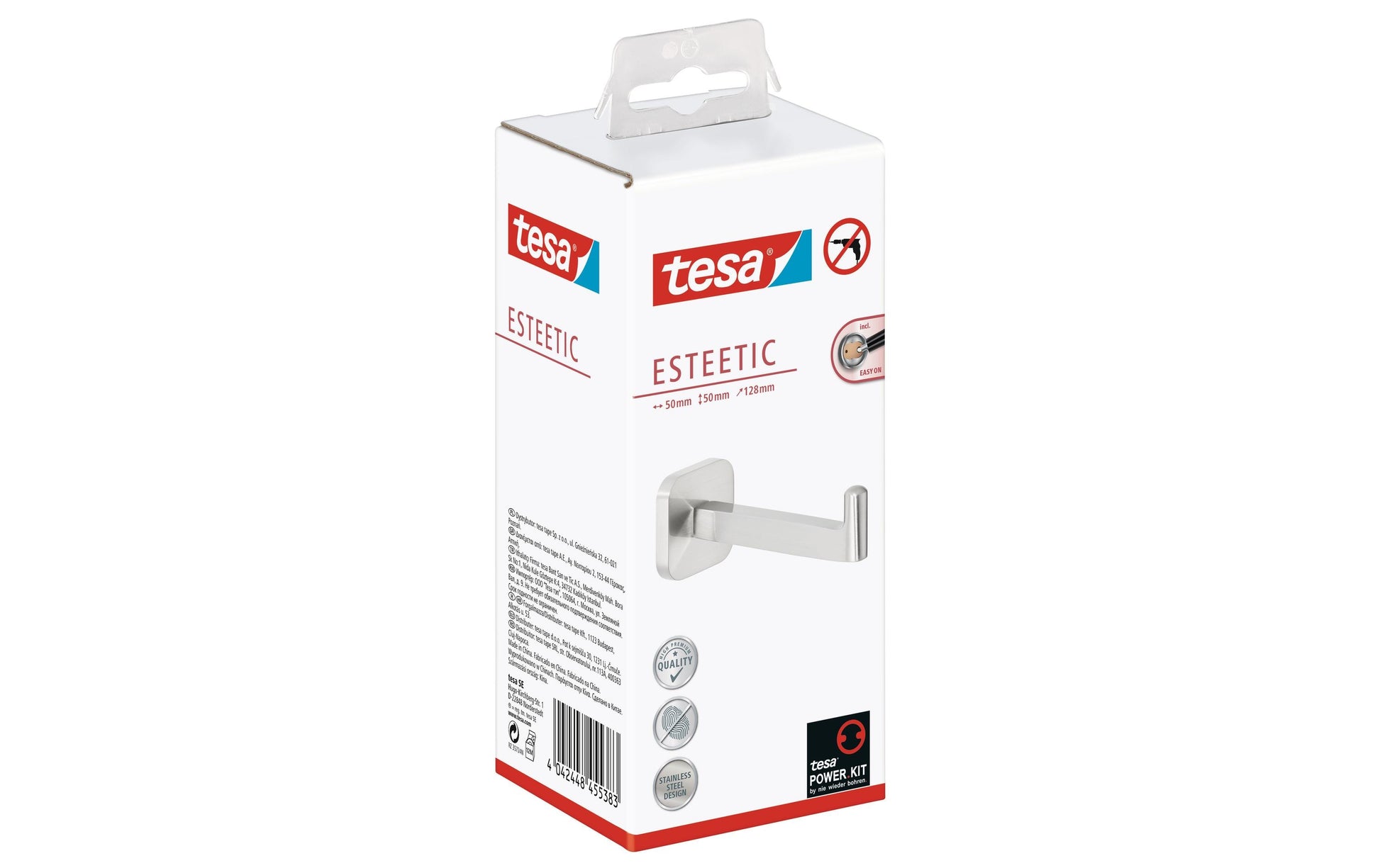 TESA Toilettenpapierhalter – Metall/Silber, selbstklebend, B × H 5,0 × 5,0 cm