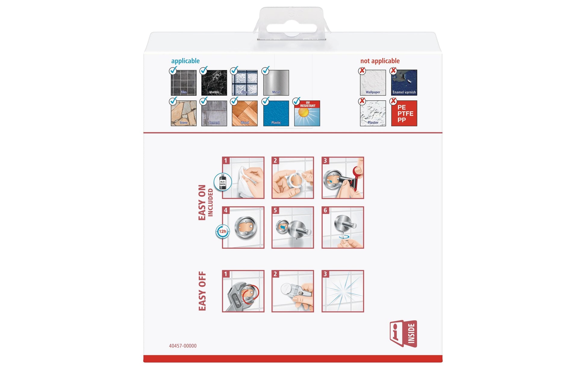 TESA Handtuchring – Klebemontage – 18,5 × 4,5 cm – Silber – Metall
