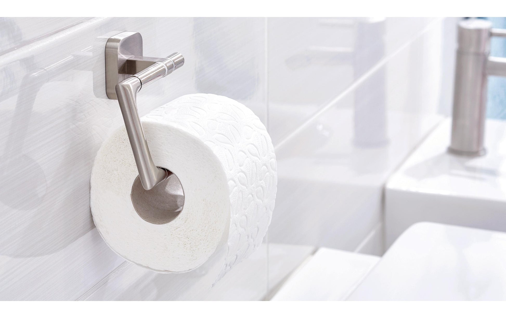 TESA Toilettenpapierhalter – Metall, Silber, selbstklebend, B 13,2 × H 9,9 cm