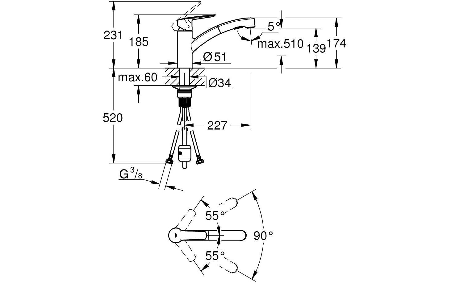 GROHE Start – Einhand-Spültischbatterie, Höhe 18,5 cm, ausziehbare Brause, matt schwarz