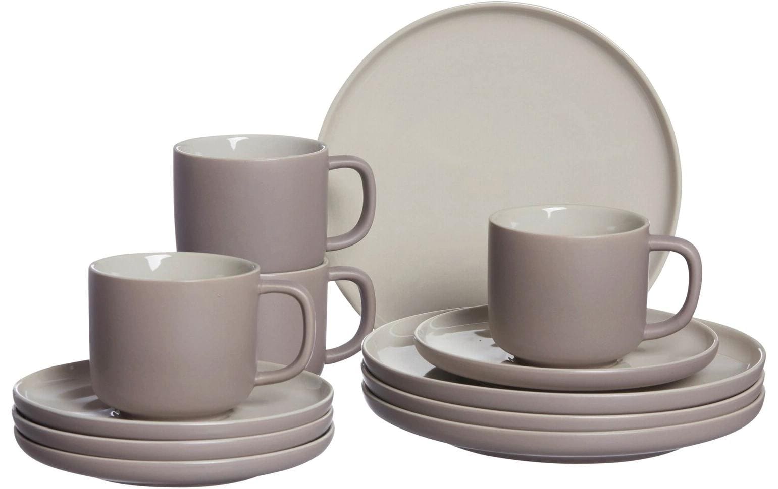 Ritzenhoff & Breker Frühstücks-Service Jasper – 12-teiliges Set, Steinzeug, Taupe, spülmaschinenfest