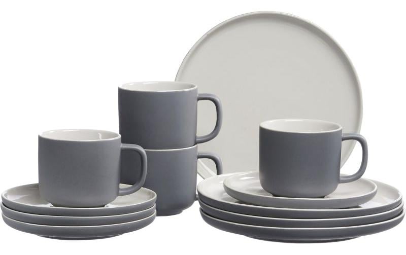 Ritzenhoff & Breker Frühstücks-Service Jasper – 12-teiliges Set, Ø 15,0 cm, Steingut, Grau, spülmaschinenfest