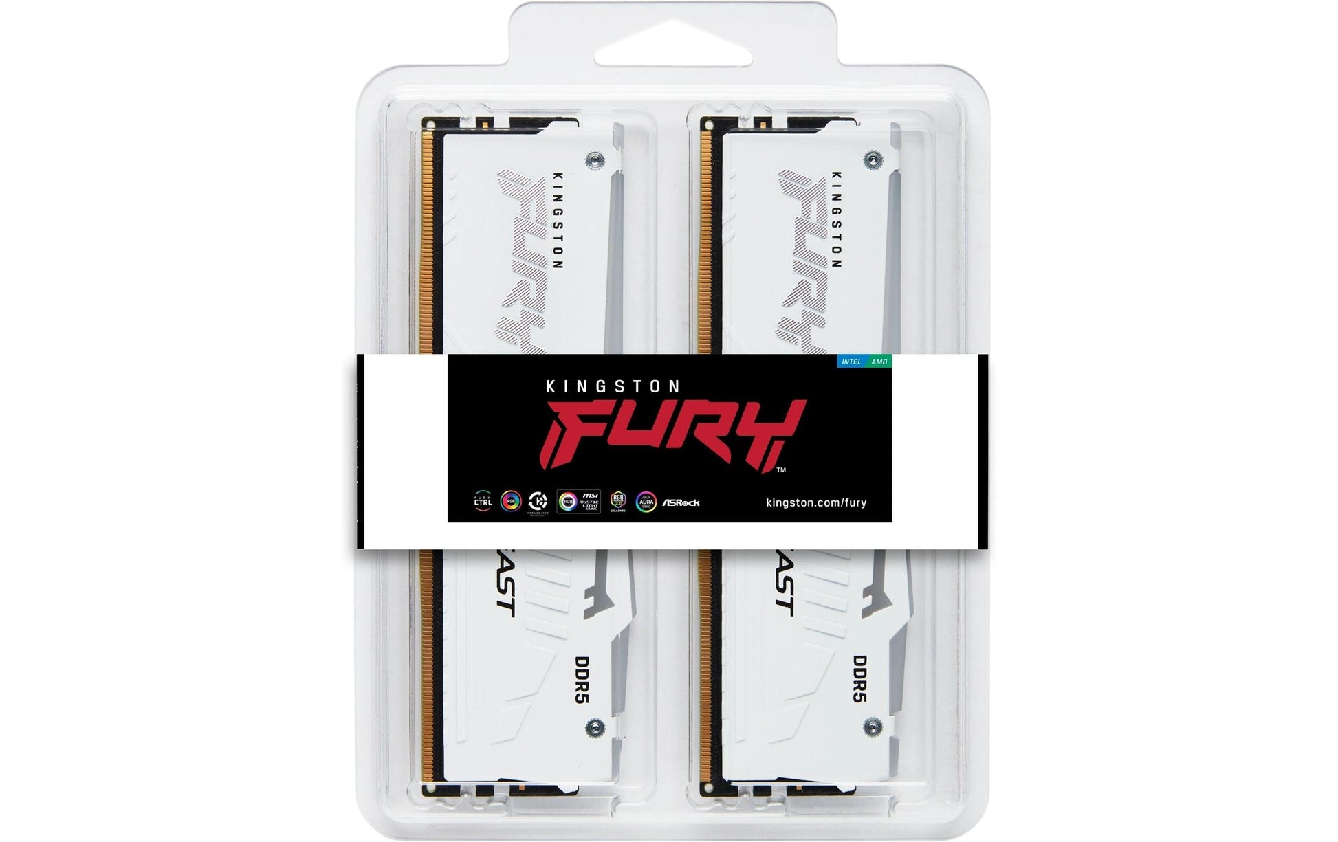 Kingston Technology Kingston Fury Beast – 32 GB (2×16 GB) DDR5 6000 MT/s, CL30, EXPO, On-Die ECC, Weiss, RGB