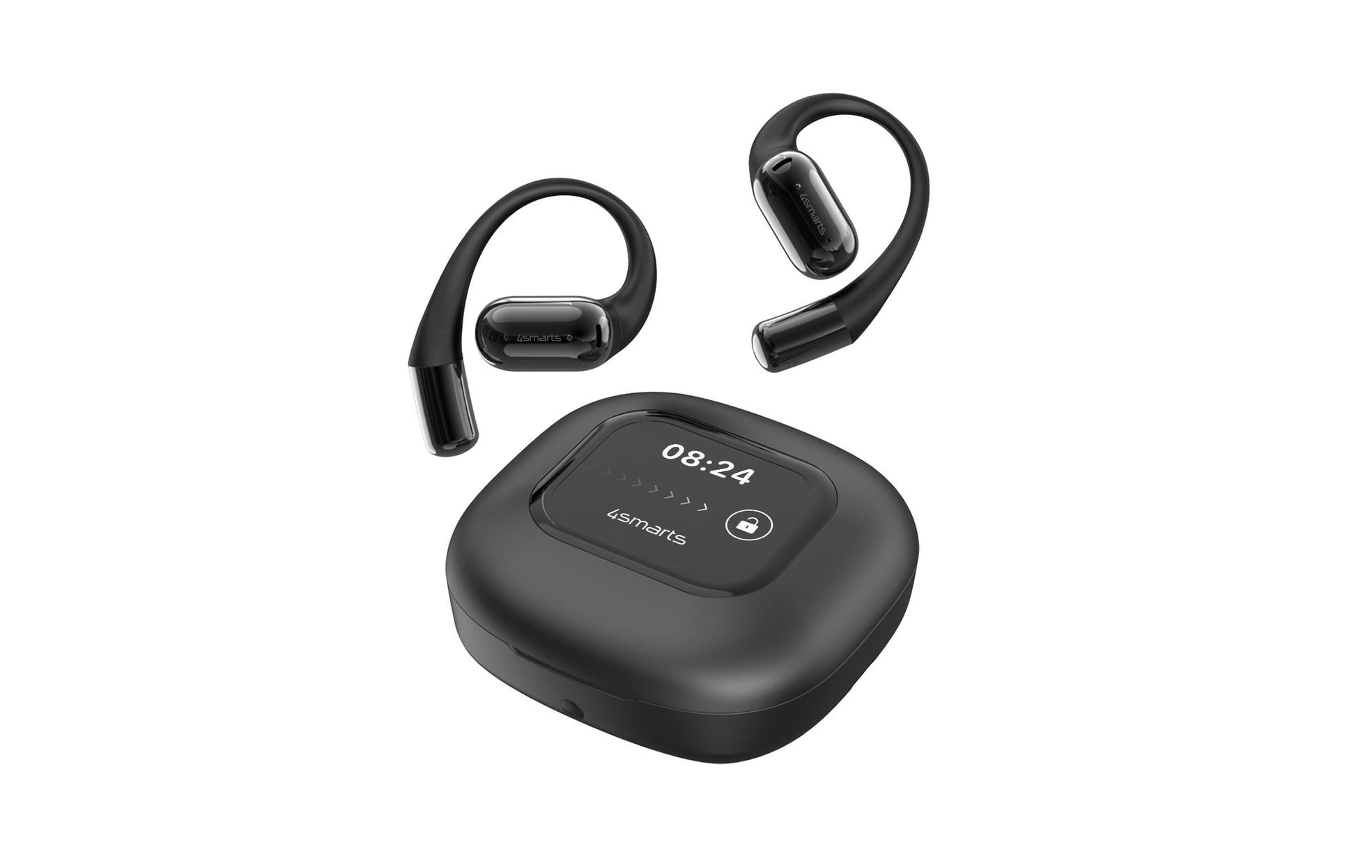 4smarts SkyBuds AI Screen – Open-Ear Headset – Bluetooth, mit Mikrofon, Digitales Display – Schwarz – bis 28 h
