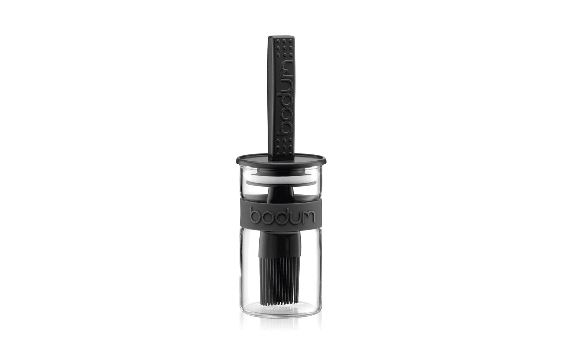 Bodum Vorratsdose 250 ml, Ø 6,6 × 20 cm, Kunststoff/Silikon, transparent/schwarz, mit Silikonpinsel