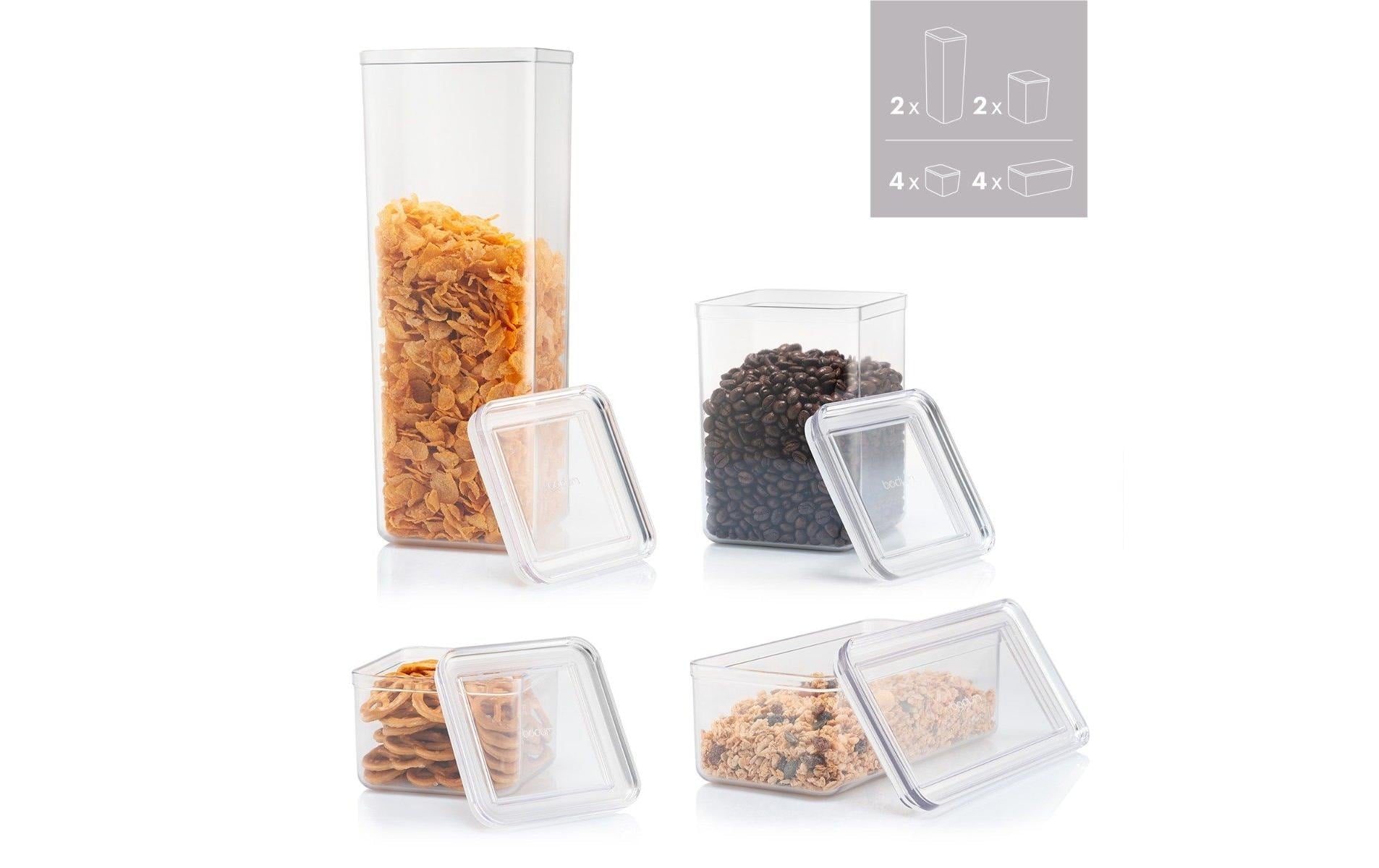 Bodum Canteen Vorratsdosen-Set – 4×1 l, 2×1,2 l, 4×0,5 l, 2×2,6 l – eckig – Kunststoff – transparent