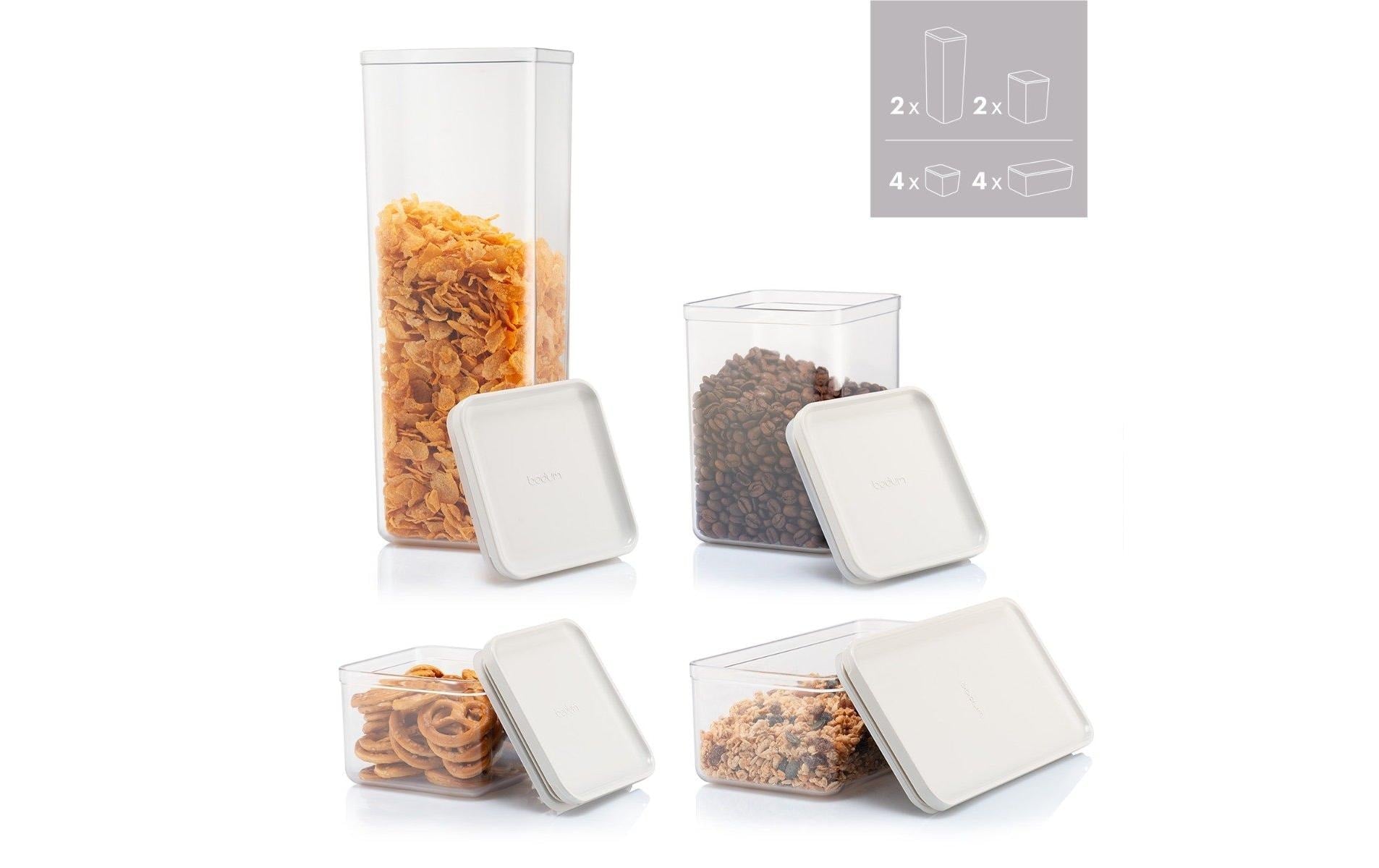 Bodum Canteen Vorratsdosen-Set – 12-teilig (4×1 l, 2×1,2 l, 4×0,5 l, 2×2,6 l) – eckig – Kunststoff – creme