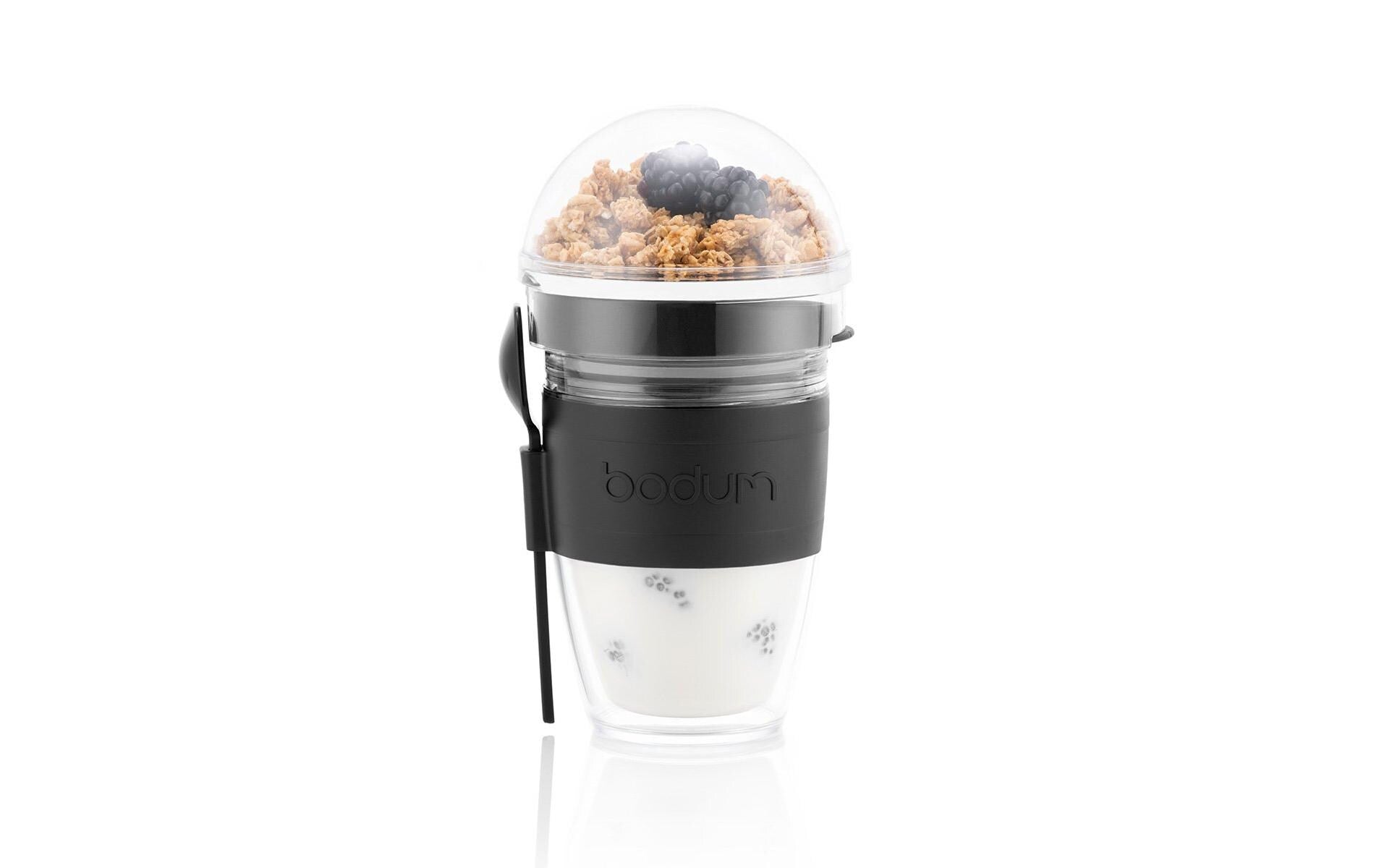Bodum Becher 250 ml, Ø 9,9 × 18,3 cm, Kunststoff/Silikon, mit Deckel, Schwarz