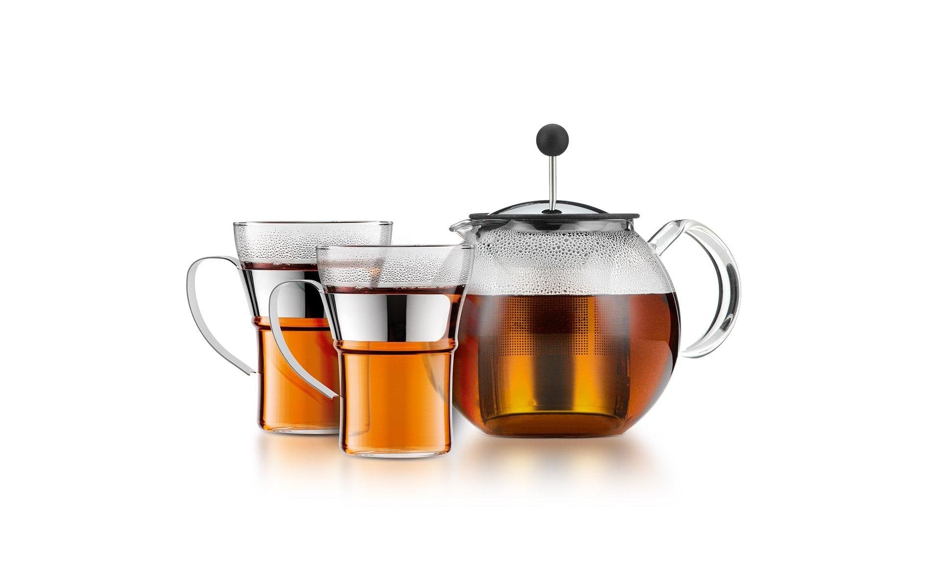 Bodum Teekannenset K1801-16CAR – 3-teiliges Set, 1 l, Borosilikatglas, transparent, mit Edelstahlfilter