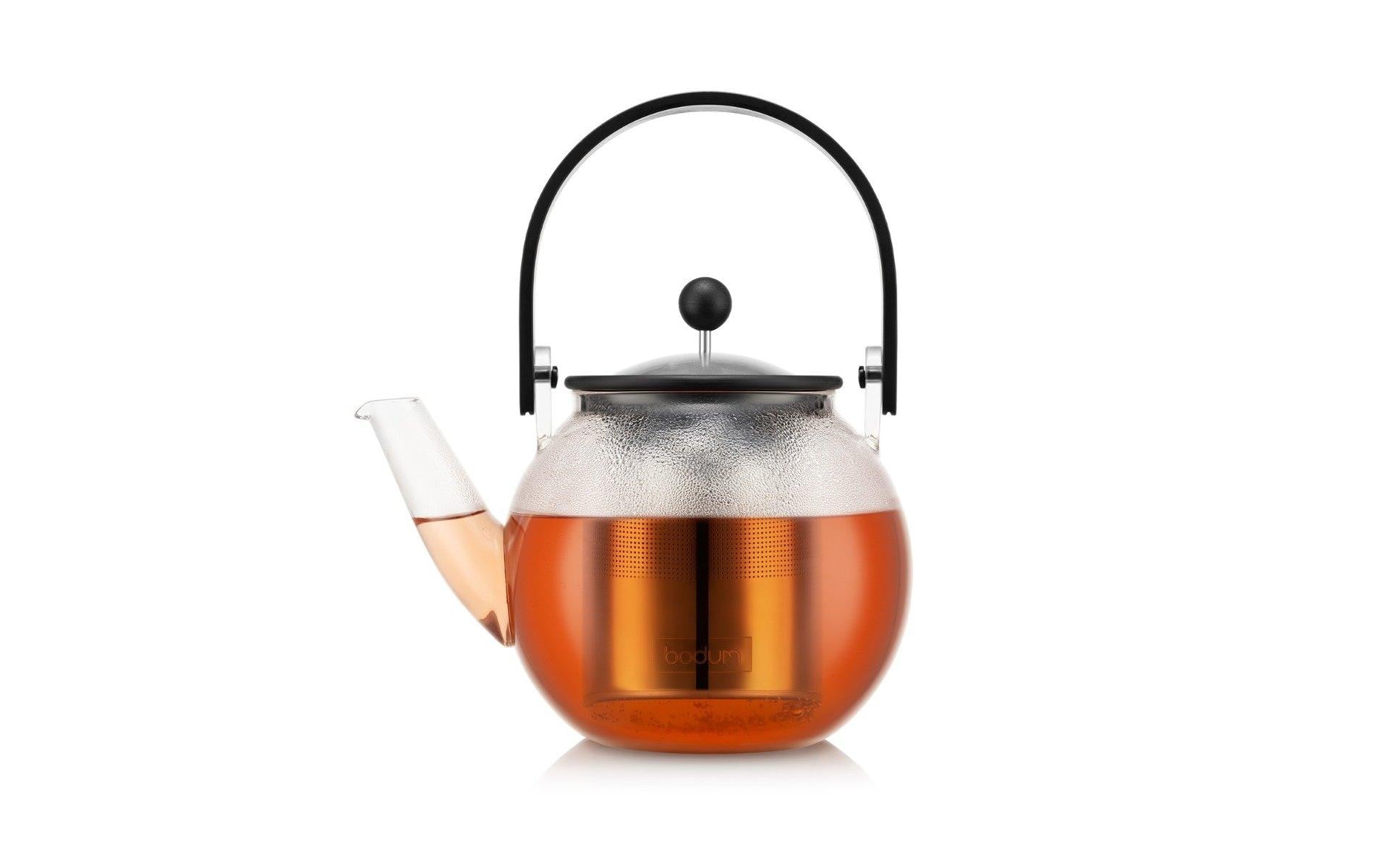 Bodum Assam Teebereiter – 1 l, 20,2 × 14,6 × 22,0 cm, Borosilikatglas/Bambus, Braun/Transparent, mit Deckel