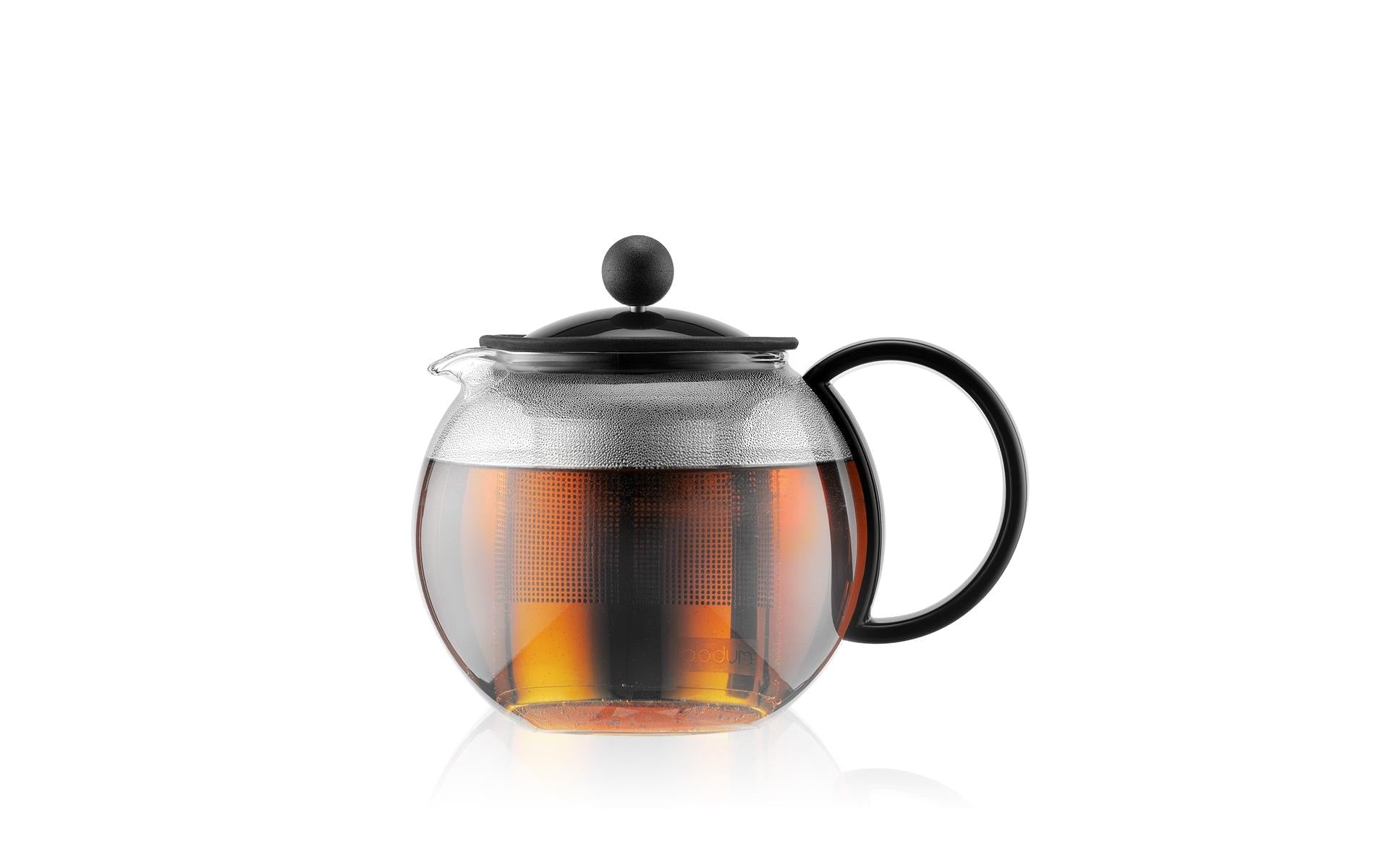 Bodum Assam – Teekanne, 0,5 l, Borosilikatglas, Edelstahl-Teesieb, schwarz