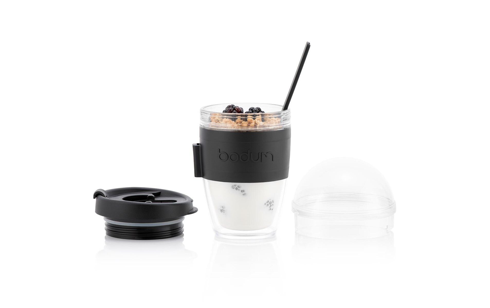 Bodum Becher 250 ml, Ø 9,9 × 18,3 cm, Kunststoff/Silikon, mit Deckel, Schwarz