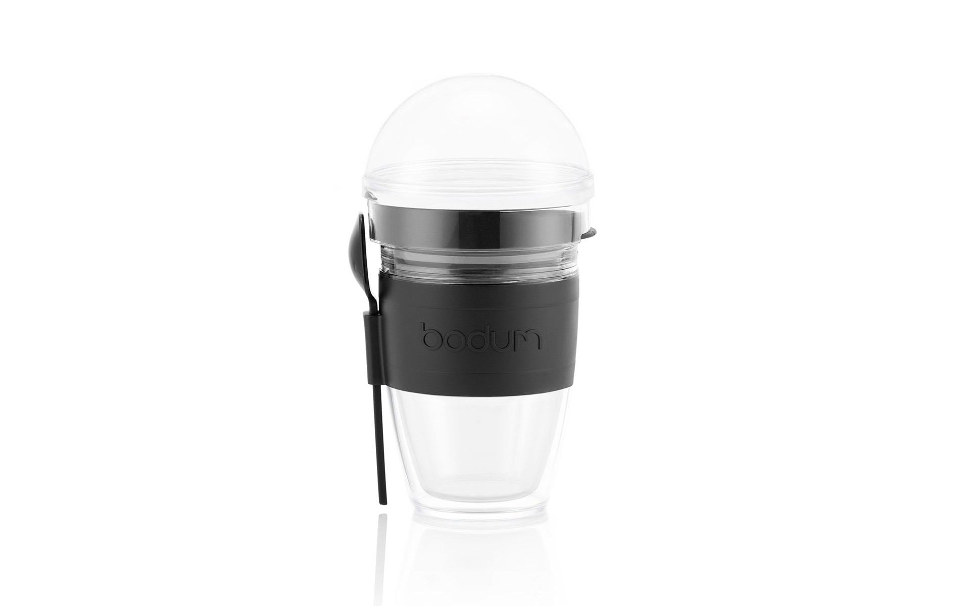 Bodum Becher 250 ml, Ø 9,9 × 18,3 cm, Kunststoff/Silikon, mit Deckel, Schwarz