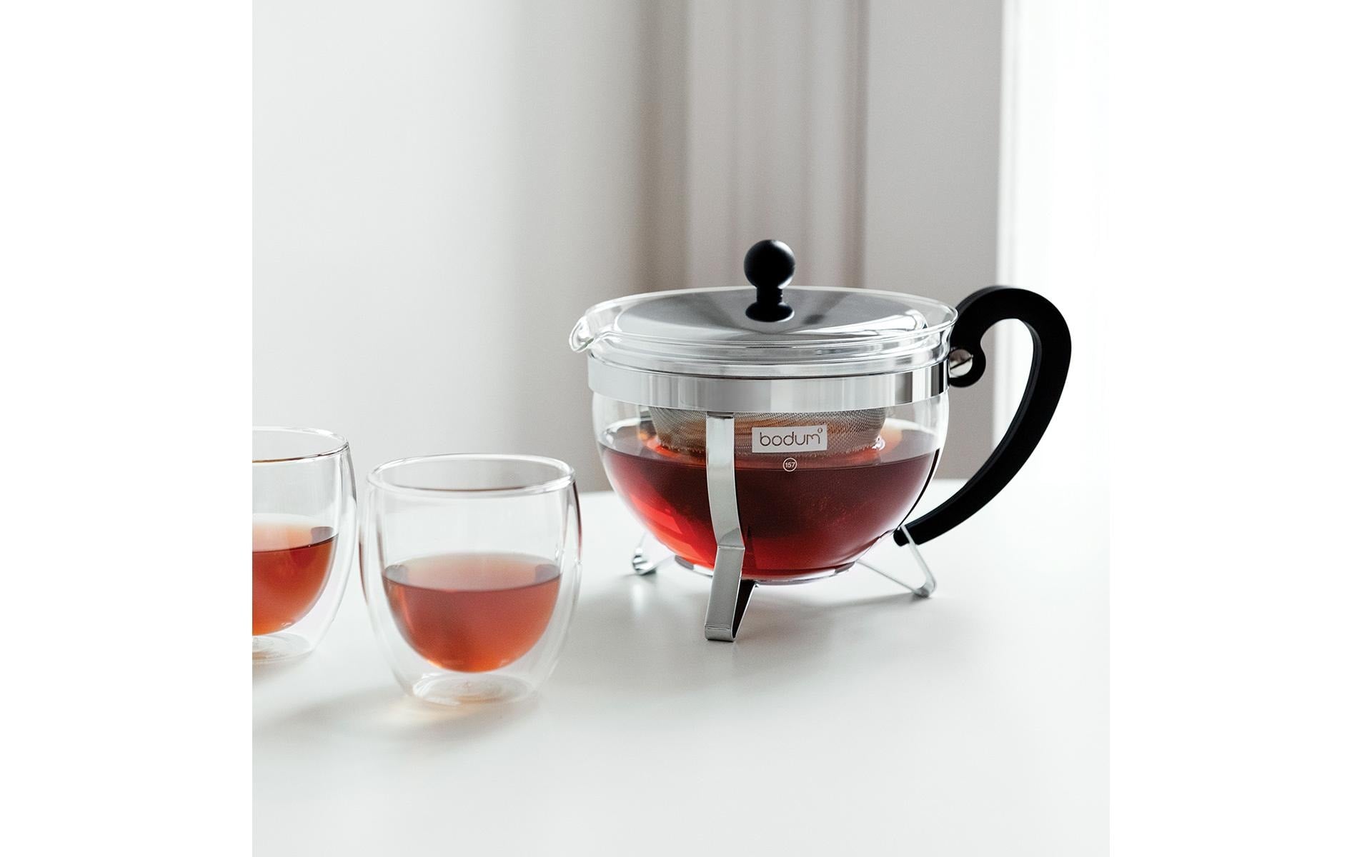 Bodum Chambord – Teezubereiter – 1,5 l – Borosilikatglas, mit Edelstahlfilter – schwarz