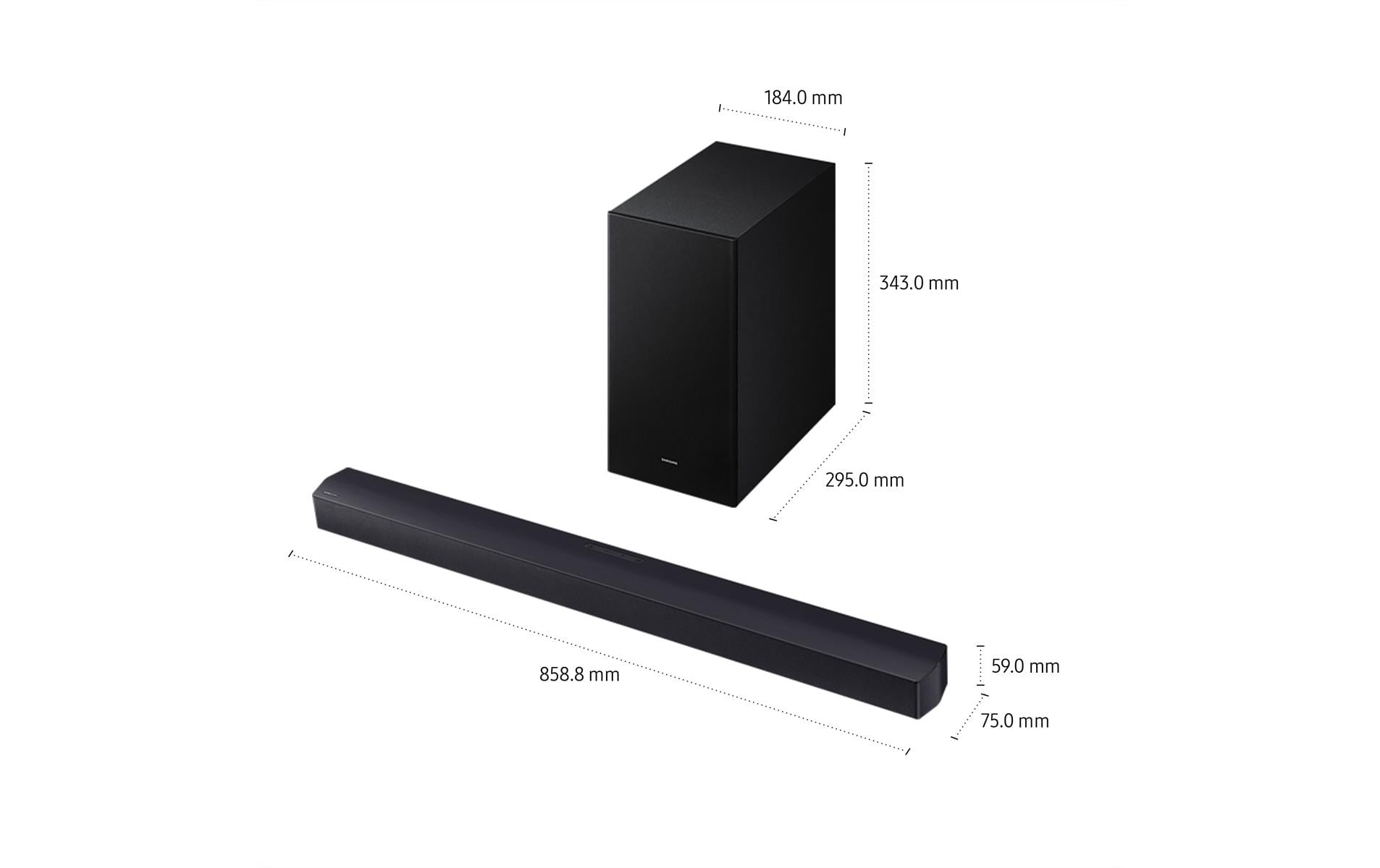 Samsung HW-B450F – Soundbar mit integriertem Subwoofer – 2.1, 300 W, für Samsung Q-Symphony, HDMI 2.1, Schwarz