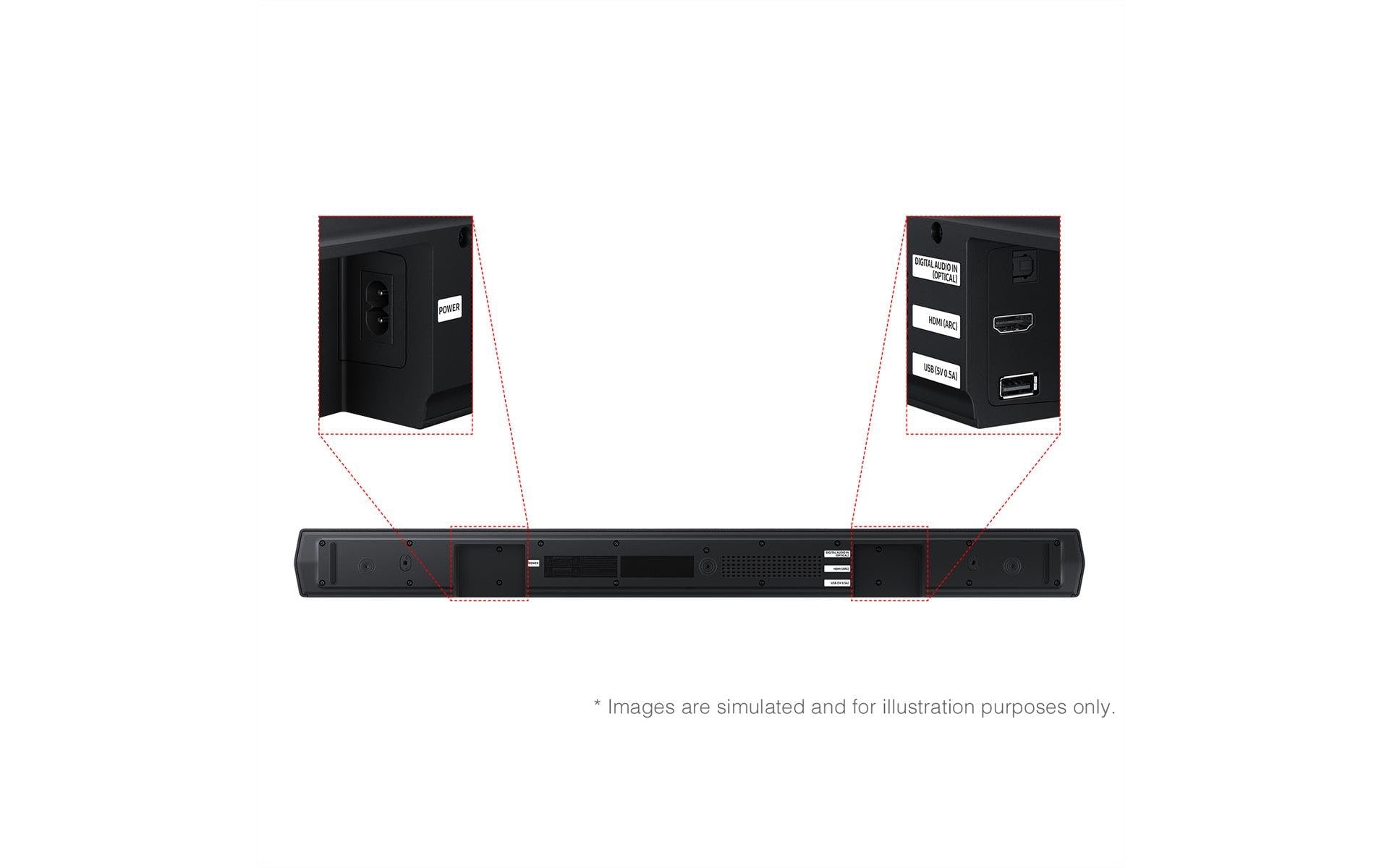 Samsung HW-B450F – Soundbar mit integriertem Subwoofer – 2.1, 300 W, für Samsung Q-Symphony, HDMI 2.1, Schwarz