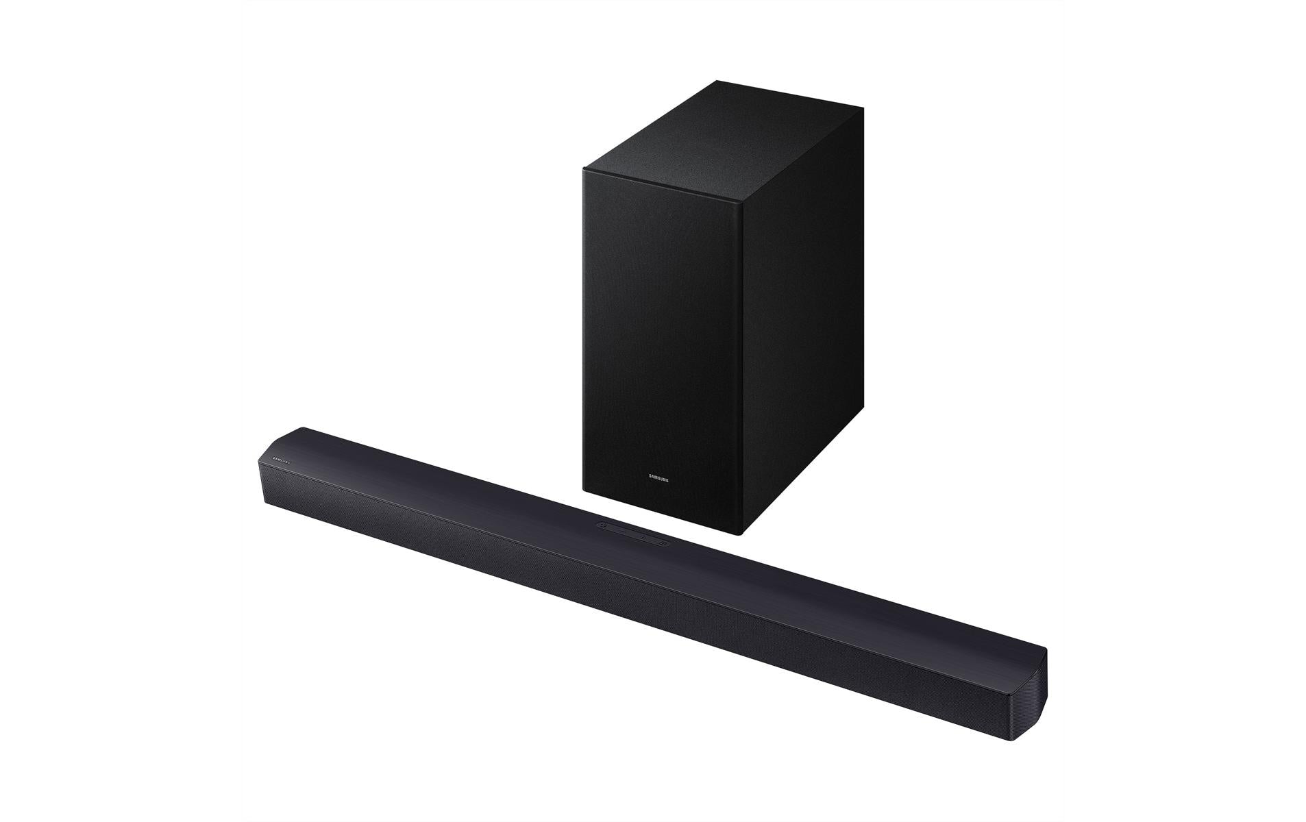 Samsung HW-B450F – Soundbar mit integriertem Subwoofer – 2.1, 300 W, für Samsung Q-Symphony, HDMI 2.1, Schwarz