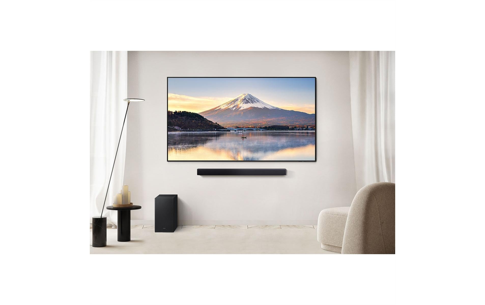 Samsung HW-B450F – Soundbar mit integriertem Subwoofer – 2.1, 300 W, für Samsung Q-Symphony, HDMI 2.1, Schwarz