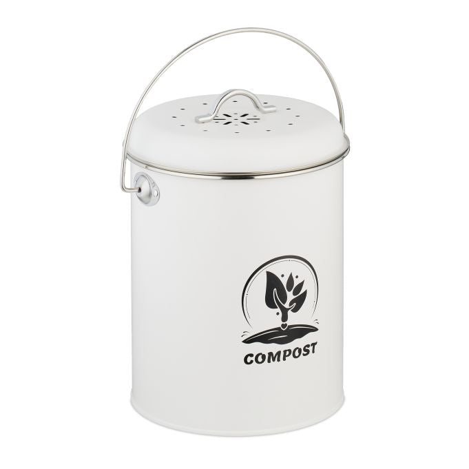 Relaxdays Komposteimer – 5,5 l – Metall, rund – silber – mit Filter