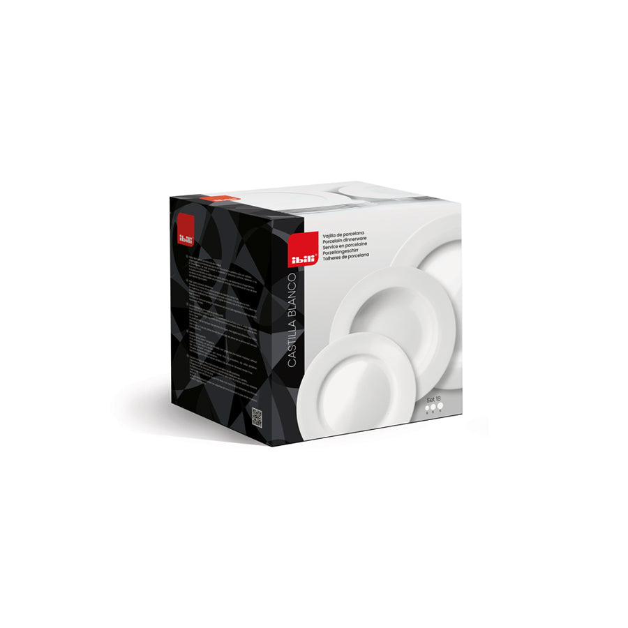 Ibili Speise-Service – Set 18-teilig, Ø 27,1/23,2/20,3 cm, Porzellan, spülmaschinenfest, mikrowellengeeignet