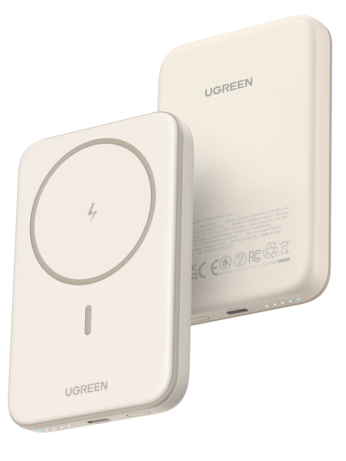 Ugreen Magnetische Powerbank 5'000 mAh – Kabellos 7,5 W, 1× USB-C, schwarz, für iPhone 12–15