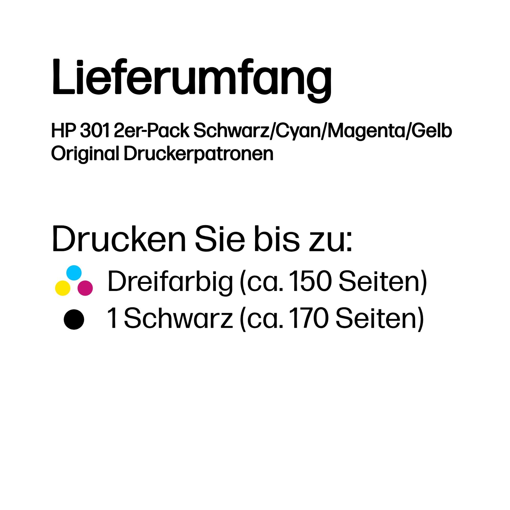 HP 301 Tintenpatronen-Multipack, Schwarz/Dreifarbig (Original) – für HP DeskJet 2540 – N9J72AE