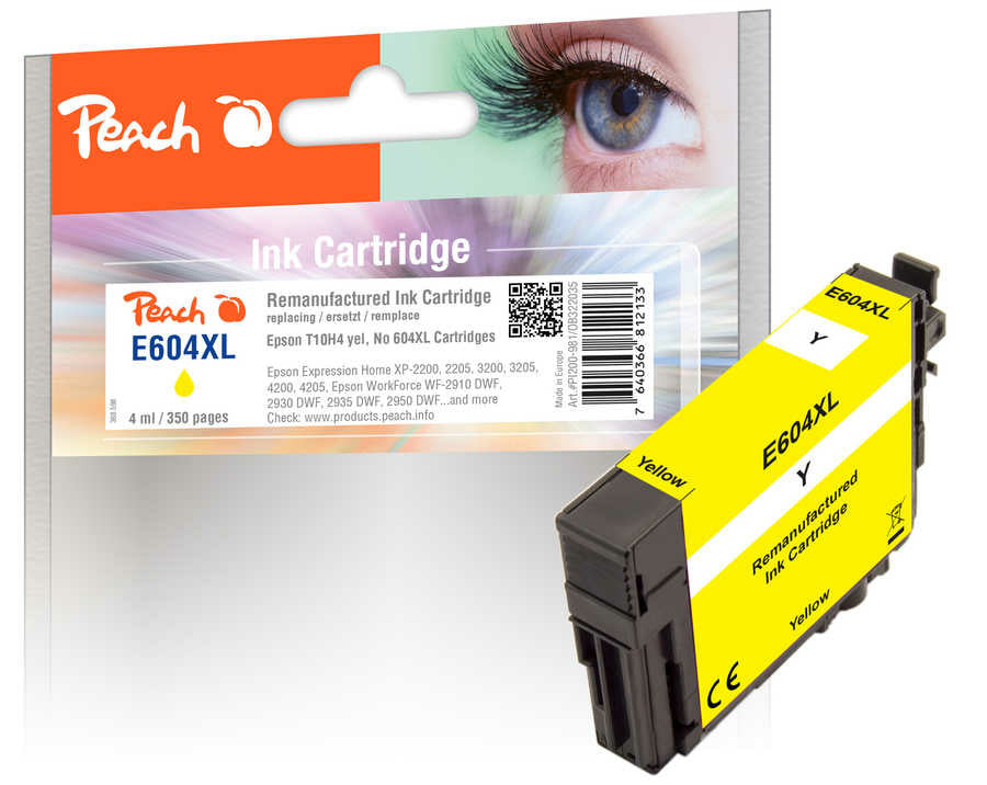 Peach 604XL Gelbe Tintenpatrone (Kompatibel) – 350 Seiten – für Epson Expression Home XP-2200/XP-3200/XP-4200