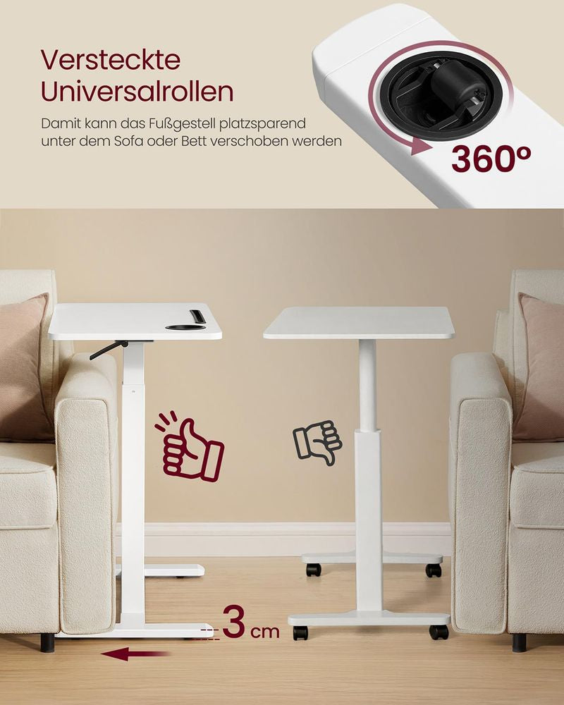 Vasagle Mobiler Steh-Arbeitsplatz, manuell, höhenverstellbar, Höhe 102 cm, 20 kg, weiss