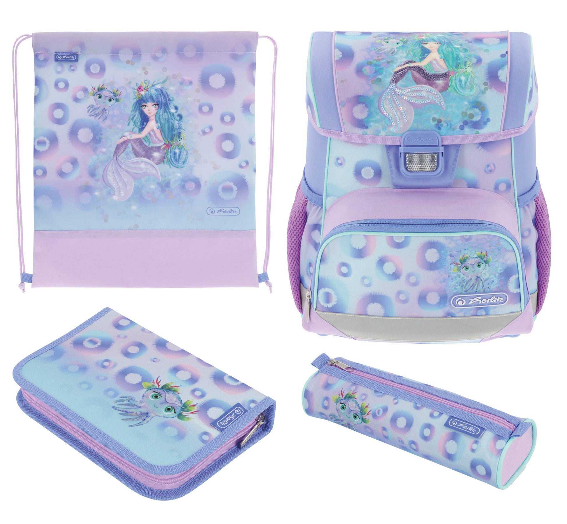 Herlitz Loop Plus – Schulrucksack-Set 4-teilig, Mystic Mermaid, 16 l, 31×37×22 cm