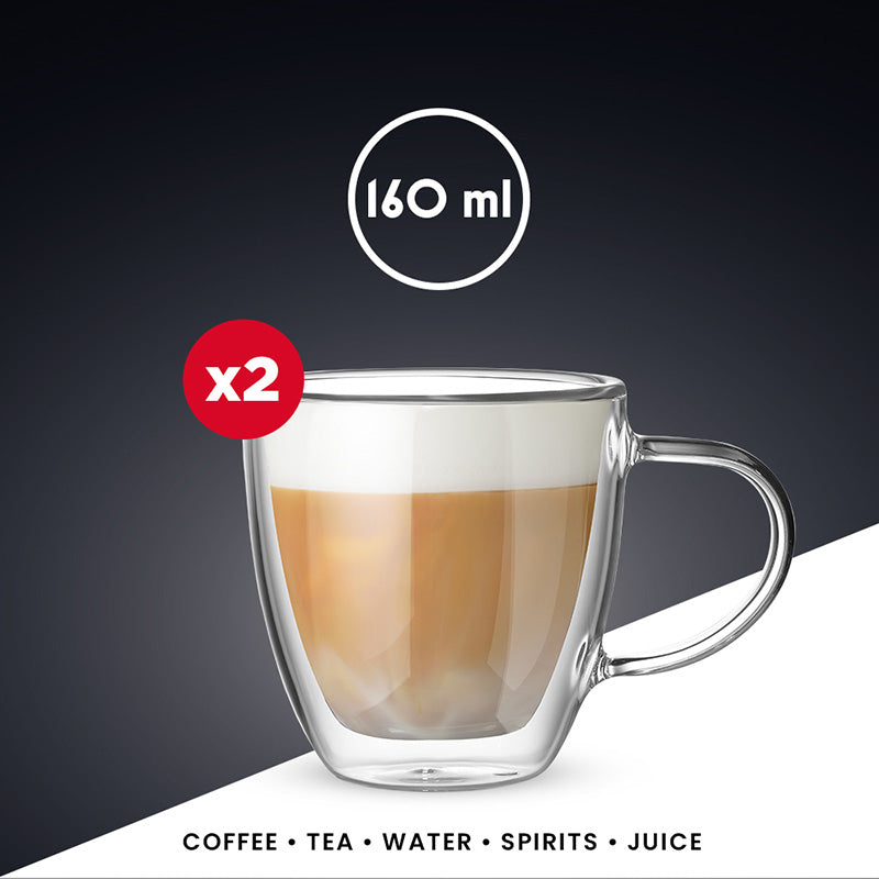 Bialetti Cappuccinotasse Capri – 2er Set, 160 ml, Borosilikatglas, Transparent, doppelwandig