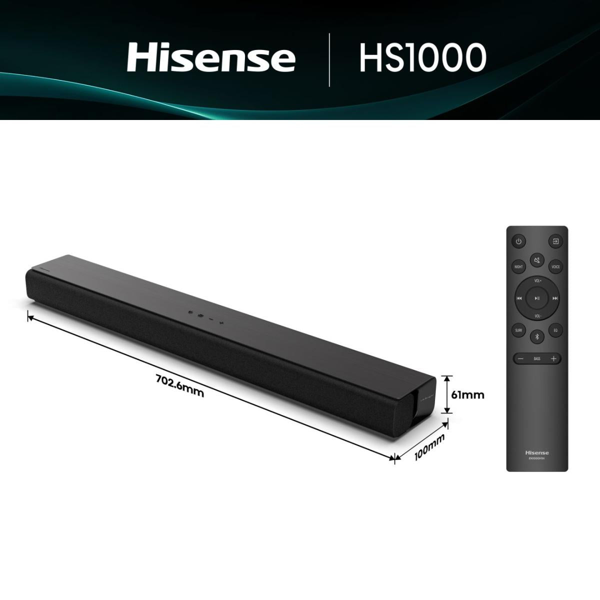 Hisense HS1000 – Soundbar – 2.0, DTS Virtual:X/Dolby Digital Plus, 120 W – Schwarz