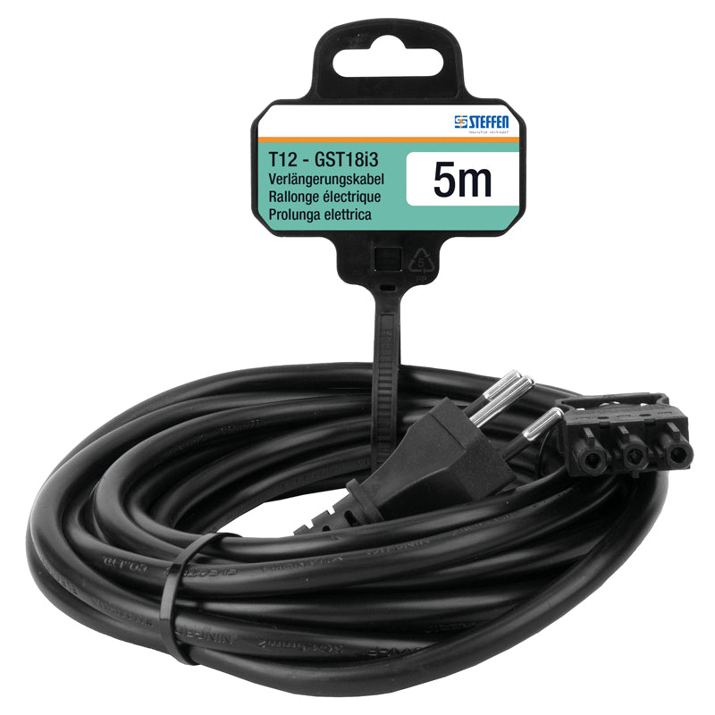 Steffen Verlängerungskabel – T12–GST18I3, 5 m, 3×1,5 mm², schwarz
