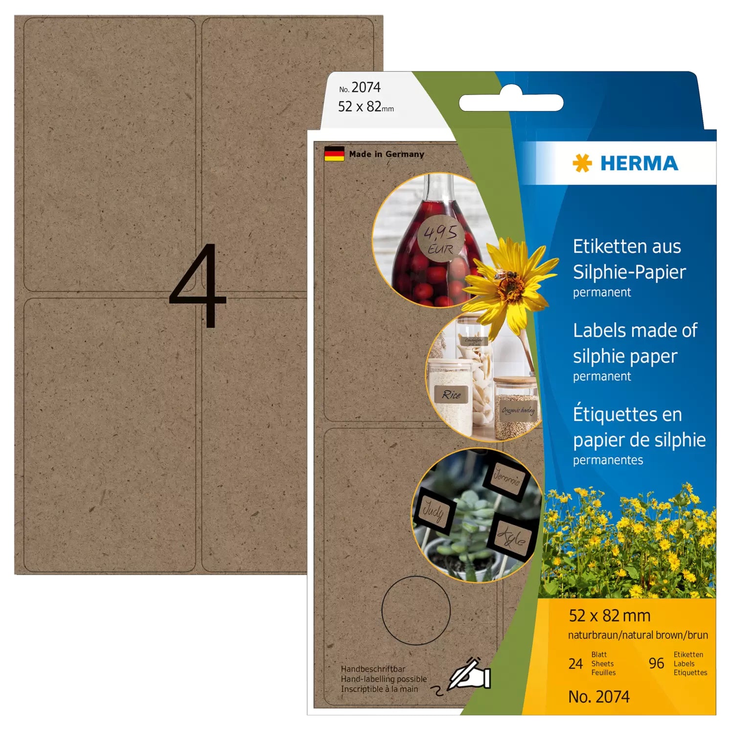 HERMA Schuletiketten – 52×82 mm, Abgerundete Ecken, 96 Stk, 24 Bogen, Papier, Permanent Haftend