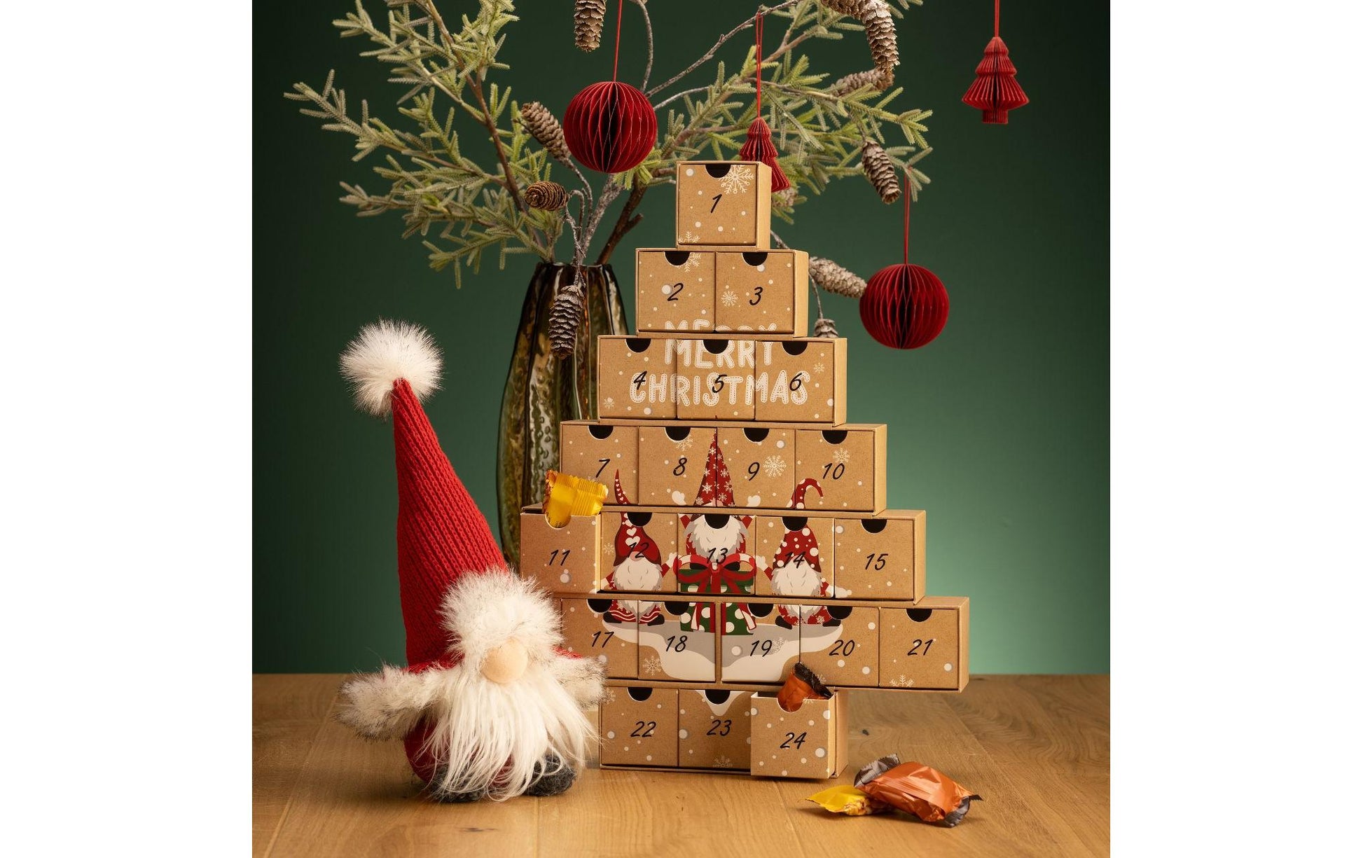 G. Wurm Adventskalender – Tannenbaum – 24 Türchen – 37,5 × 47,5 × 6 cm – Karton, Mehrfarbig