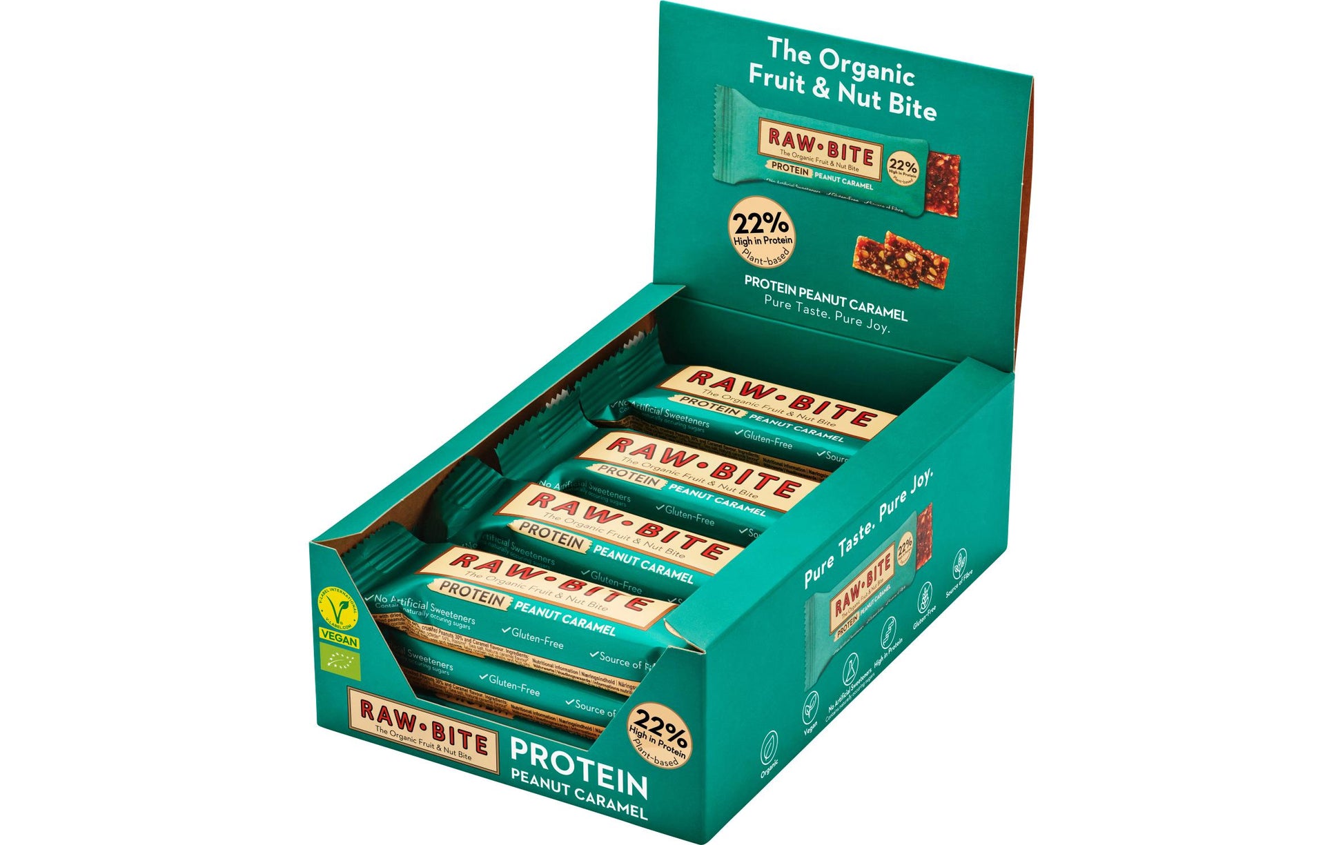 Rawbite Protein-Riegel – Erdnuss-Karamell, bio – 12 × 45 g