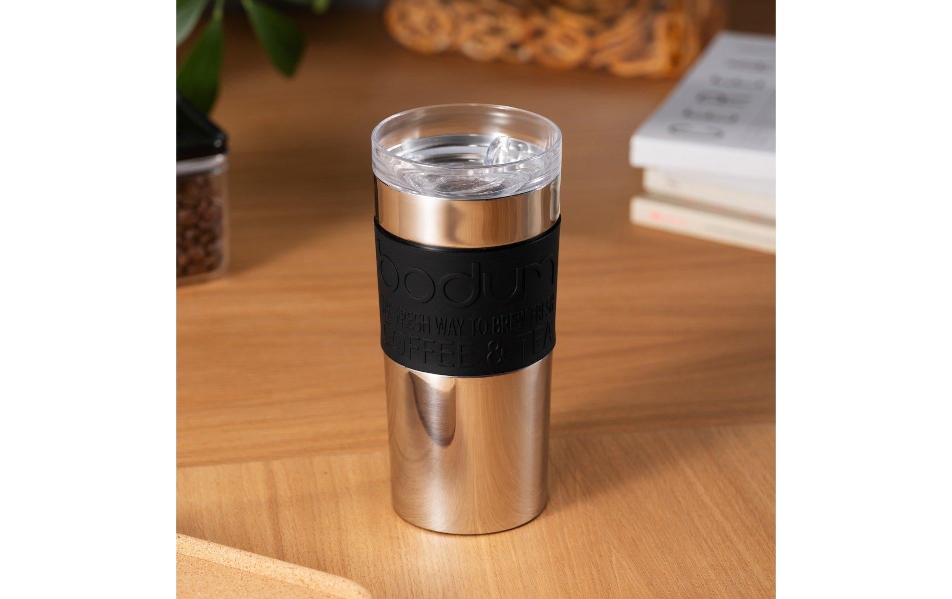 Bodum Travel Mug Thermobecher 350 ml – Doppelwandig, Kunststoff, Silber