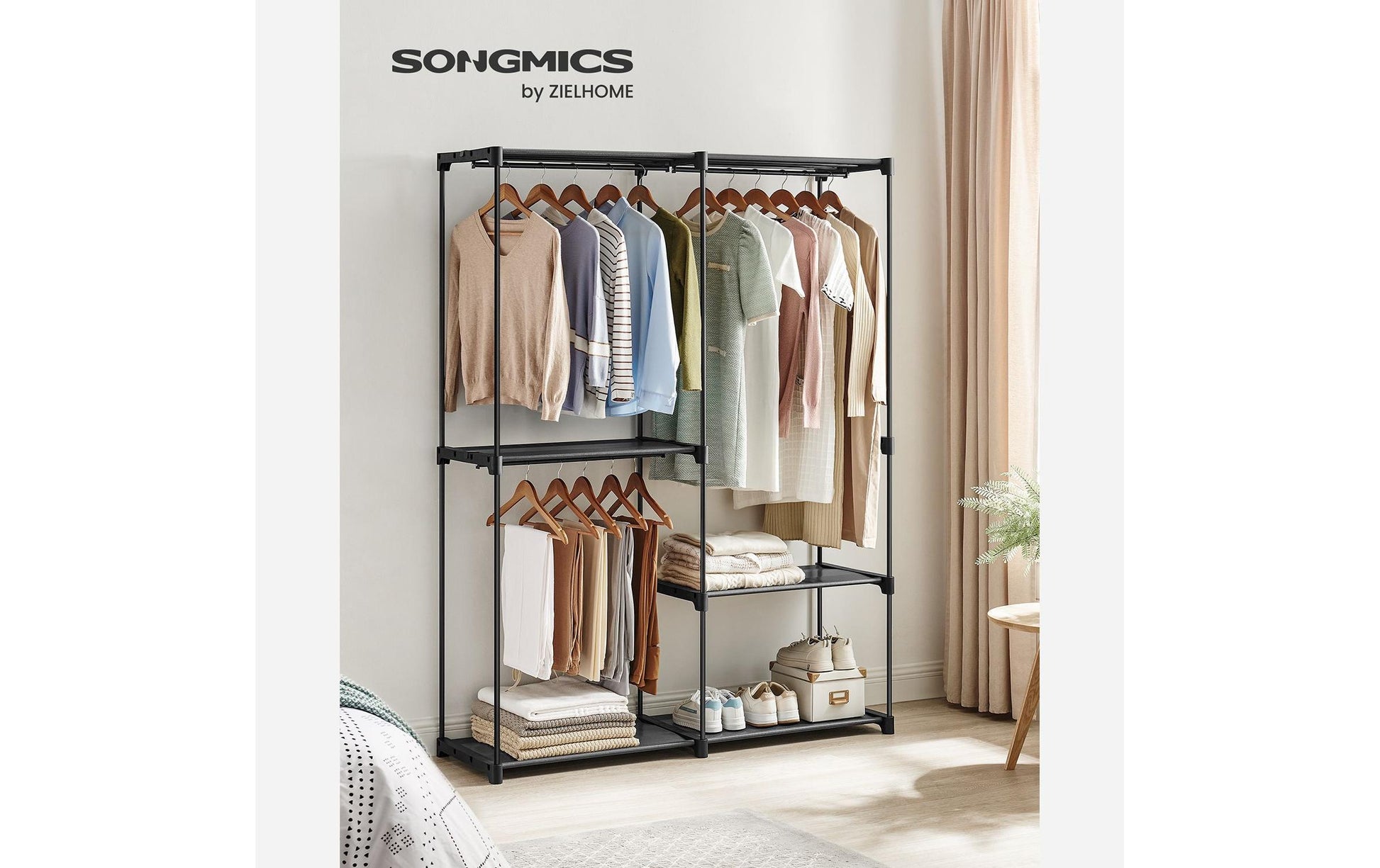 Songmics RYG025B02 Garderobenständer (2 Regale) – Stahl – Schwarz – 1'820 mm