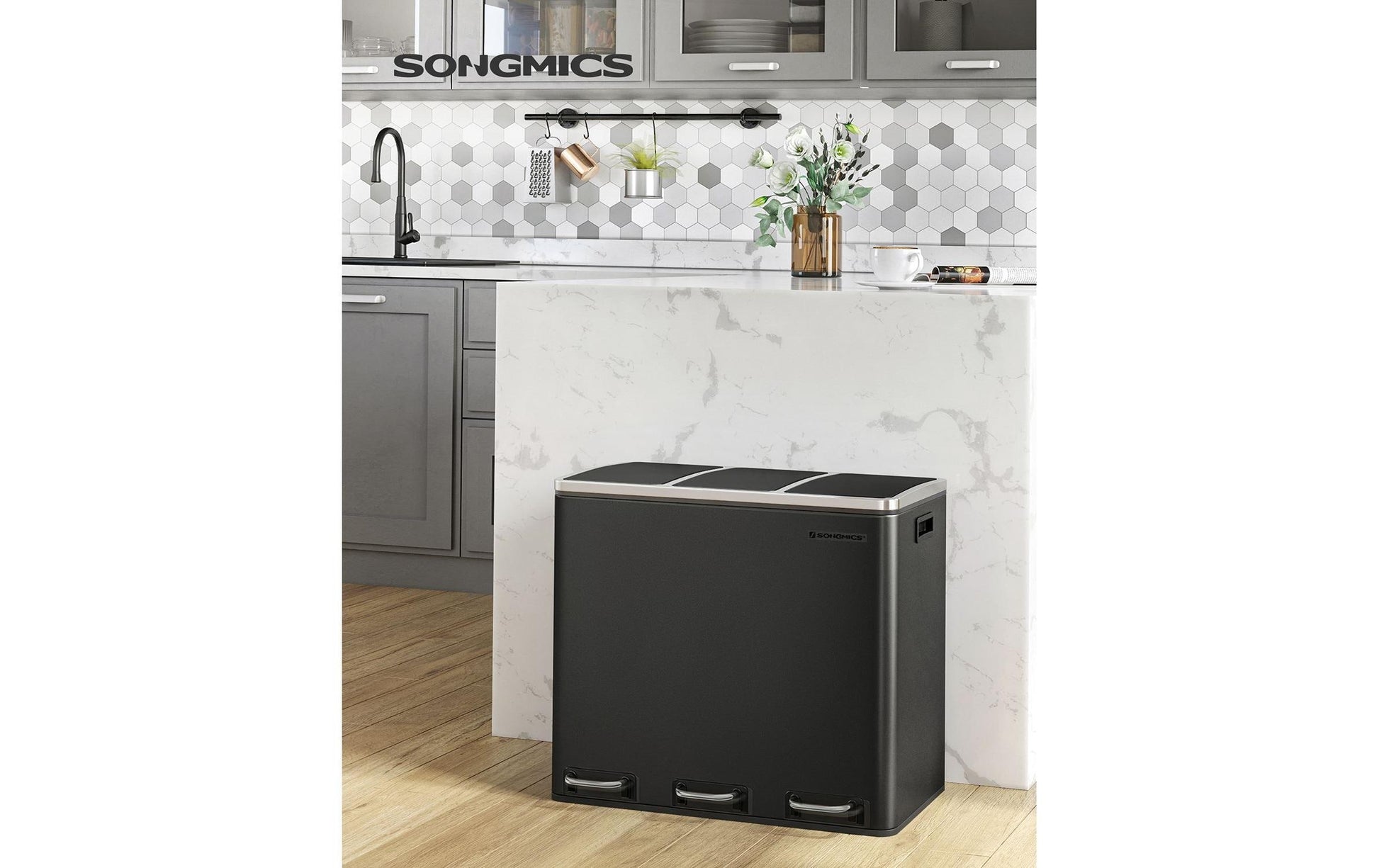 Songmics Systempapierkorb – 54 l – Stahl, Schwarz – B × H × T 615 × 560 × 315 mm