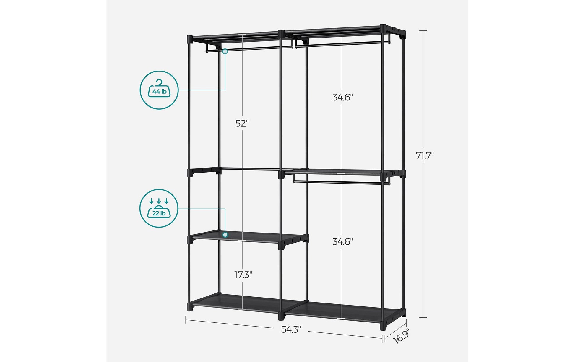 Songmics RYG025B02 Garderobenständer (2 Regale) – Stahl – Schwarz – 1'820 mm