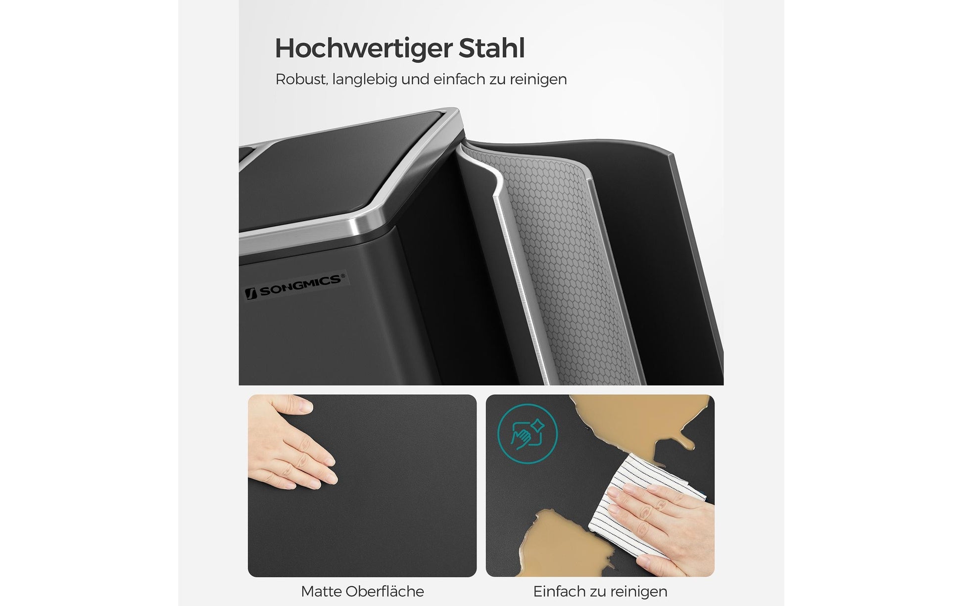 Songmics Systempapierkorb – 54 l – Stahl, Schwarz – B × H × T 615 × 560 × 315 mm