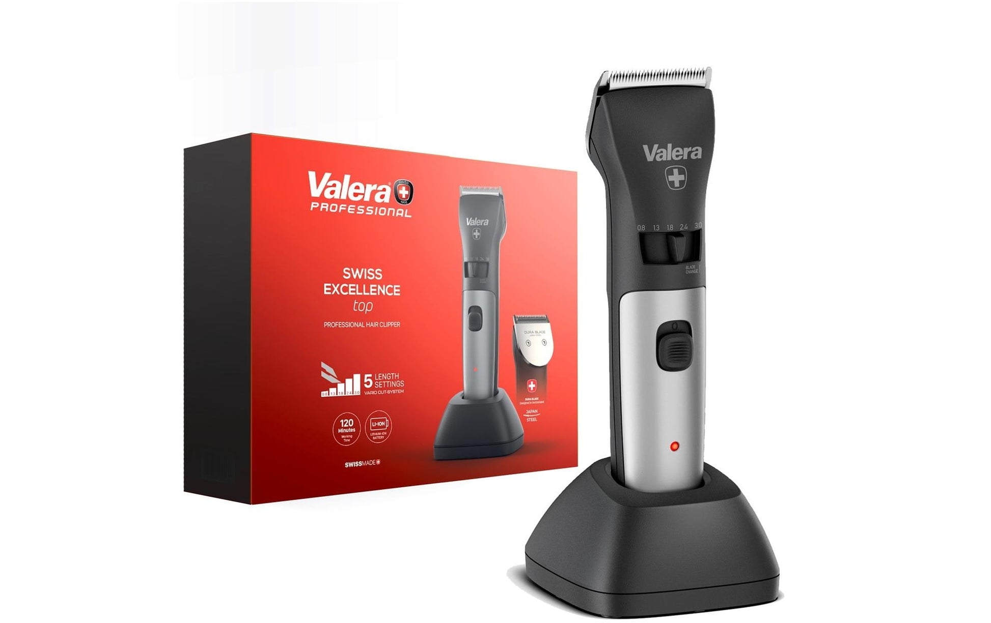 Valera Haarschneider & Trimmer – 0,8–3 mm Schnittlänge, mit Kammaufsatz – Schwarz, Silber matt