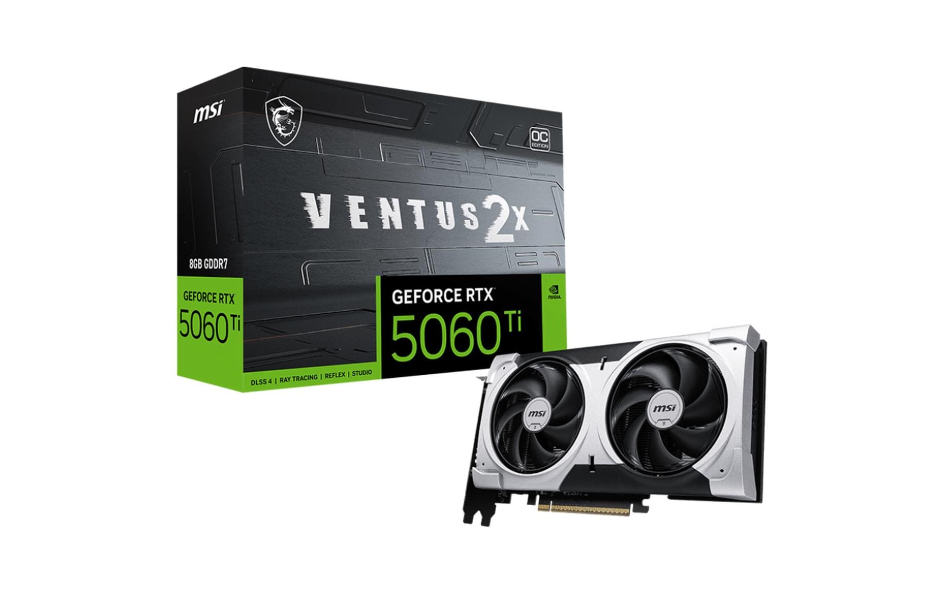 MSI GeForce RTX 5060 Ti VENTUS 2X OC PLUS – 8 GB GDDR7, PCIe x16 5.0, 3×DP, 1×HDMI, 180 W, 1×16‑pin