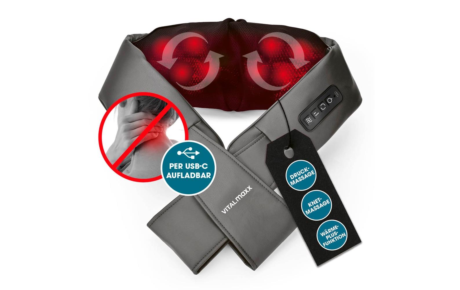 Vitalmaxx Massagegerät – anthrazit, 145 × 175 × 340 mm (B×H×T), 1280 g, Knetmassage, Wärmefunktion